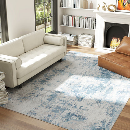 Area Rug 8x10, Machine Washable Rug, Non-Slip Modern Abstract Floor Carpet for Living Room, Bedroom, Dining Room, Blue