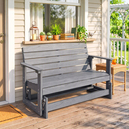 Patio Glider Bench w/ HDPE Slatted Double Rocking Chair, Distressed Gray