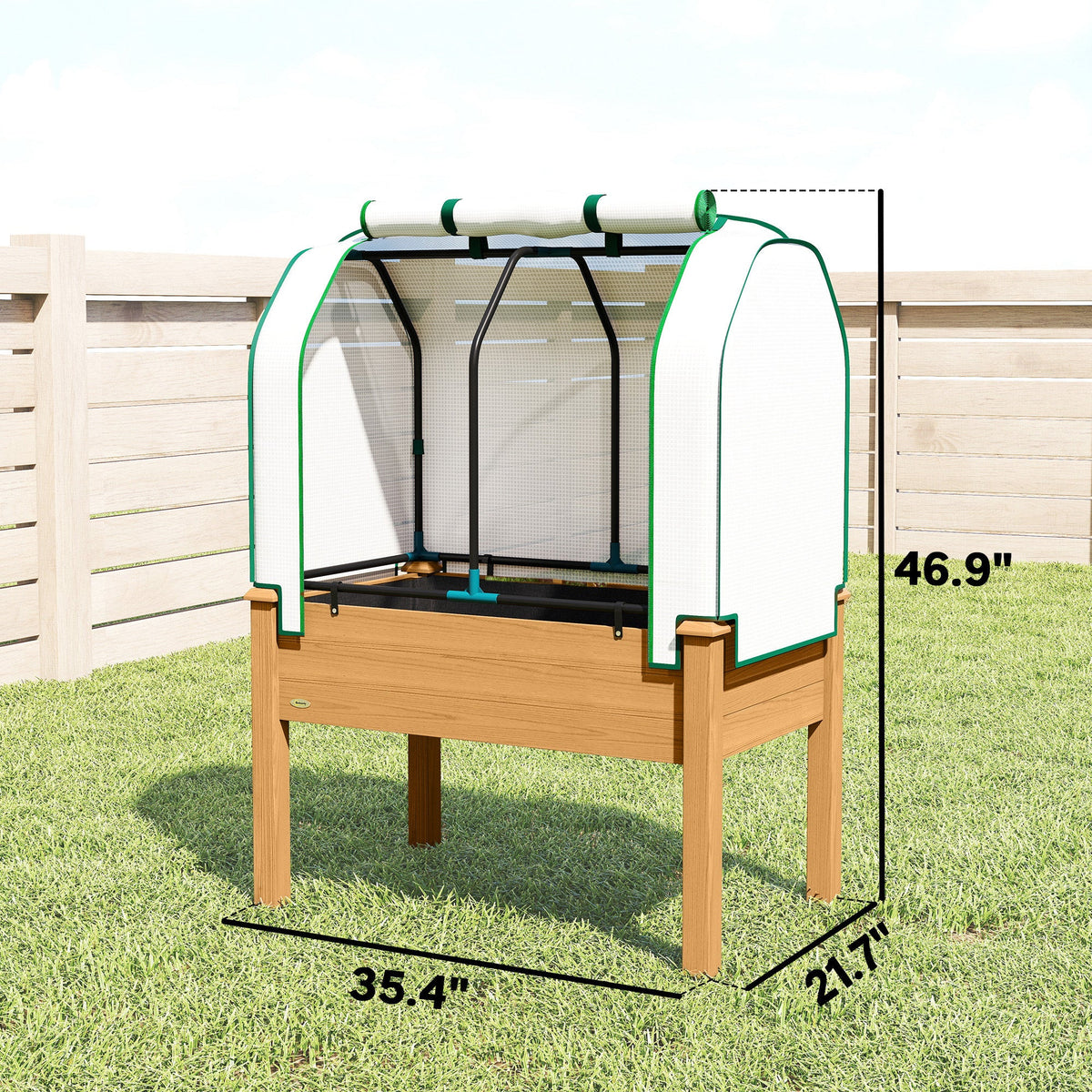 Raised Garden Bed with PE Greenhouse Cover Outdoor Planter Box for Herbs and Vegetables, 35 x 22 x 47 inch, Sand