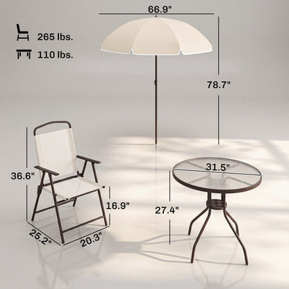 6 Piece Patio Dining Set for 4 with Umbrella, Beige