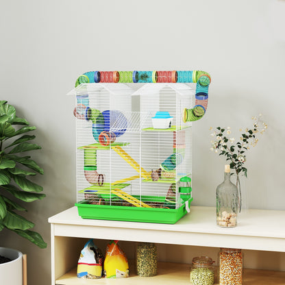 18.5" 5 Tier Hamster Cage with Tubes and Tunnels, Small Animal Cage, Rat Gerbil Cage with Water Bottle, Food Dish, Exercise Wheel, Green