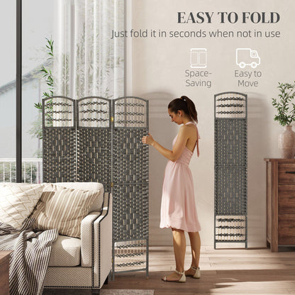 3 Panel Folding Room Divider Portable Privacy Screen Wave Fiber Room Partition for Home Office Dark Gray