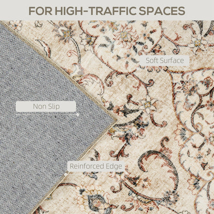Area Rug 5x7, Machine Washable Rug, Non-Slip Classical Floral Print Floor Carpet for Living Room, Bedroom, Mixed-Brown