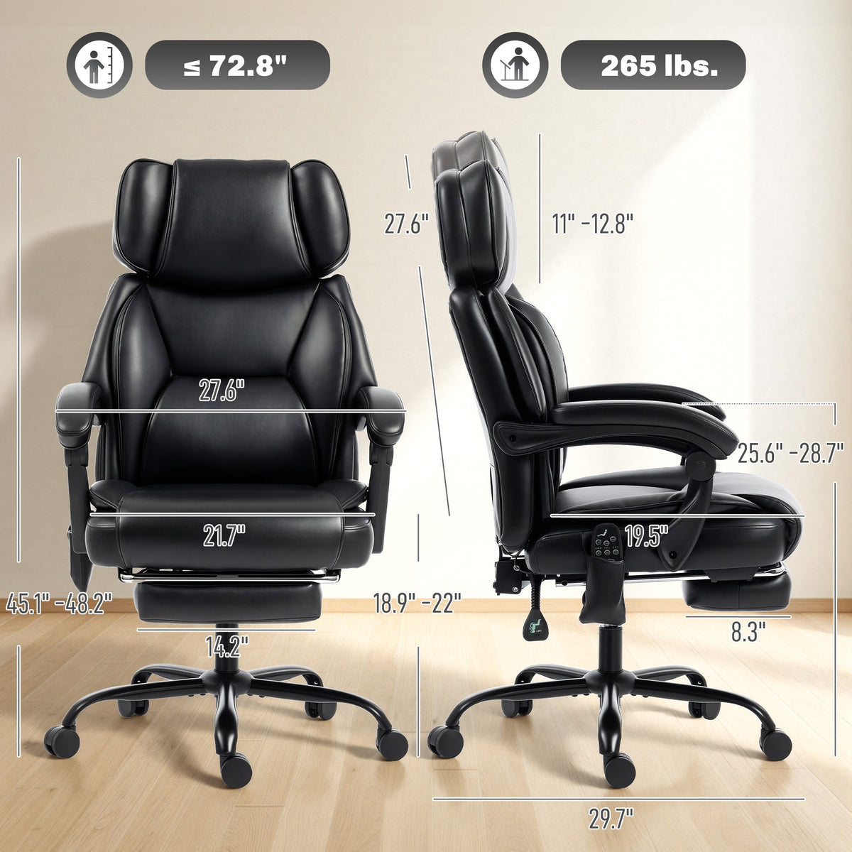 High Back Vibration Massage Office Chair Heated Reclining Computer Chair w/ Footrest, Swivel Wheels, Remote, Black