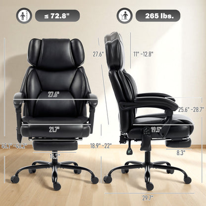 High Back Vibration Massage Office Chair Heated Reclining Computer Chair w/ Footrest, Swivel Wheels, Remote, Black