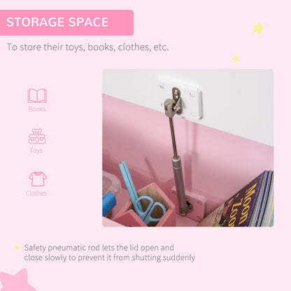 Toy Box Chest, Kids Storage Bench with Large 27 L Interior, Toy Organizer with Top Lid, and Backrest, Pink