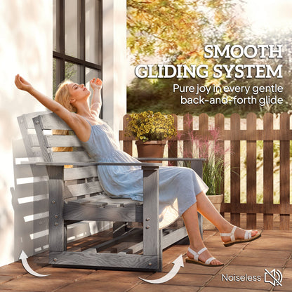 Patio Glider Bench w/ HDPE Slatted Double Rocking Chair, Distressed Gray