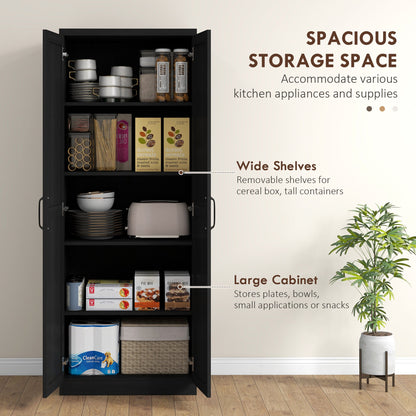 63" 2-Door Kitchen Pantry, Freestanding Cabinet with 2 Adjustable Shelves for Dining Room, Cinnamon Black Wood Grain