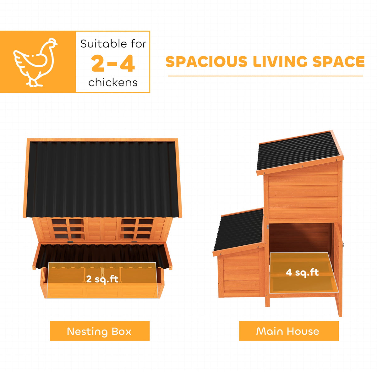 Wooden Chicken Coop with Nesting Box, Pull-Out Tray, Waterproof Roof, 39" Chicken House for 2-4 Chickens, Rabbits