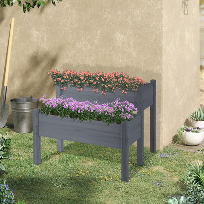 34"x34"x28" Raised Garden Bed 2-Tier Wooden Planter Box for Backyard, Patio to Grow Vegetables, Herbs and Flowers, Gray