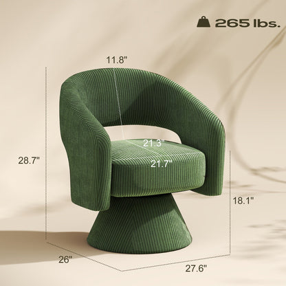 Swivel Barrel Accent Chair, Modern Upholstered Living Room Chair with Thick Padding for Reading, Green