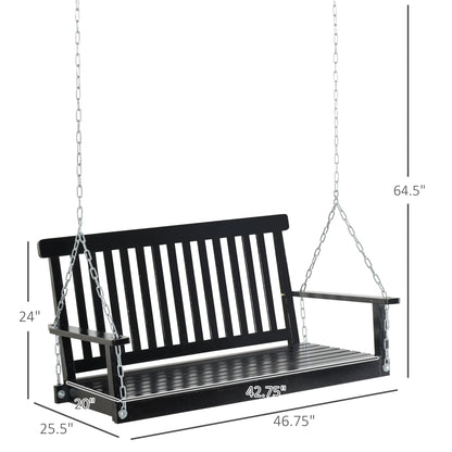 2-Seater Hanging Porch Swing Outdoor Patio Swing Chair Seat with Slatted Build and Chains, 440lbs Weight Capacity, Black