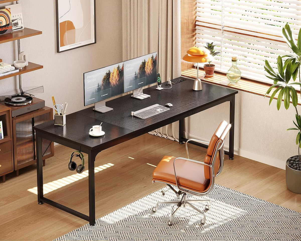 71 Inch Computer Desk with USB Ports, Large Office Desk, Long Study Student Writing Desk, Black