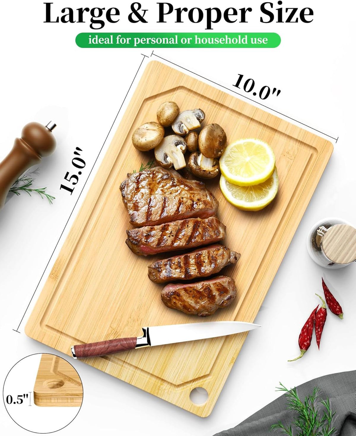 Bamboo Cutting Board - Multi-Sizes Wooden Cutting Boards for Kitchen, Convenient Kitchen Essentials with Deep Juice Grooves, Natural Cutting Board for Chopping & Serving, 15.0" X 10.0"