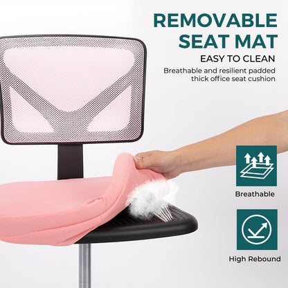 Armless Desk Chairs with Wheels, Ergonomic Adjustable Home Office Swivel Rolling Task Chair No Arms, Comfy Mesh Mid Back Computer Work Vanity Desk Seat for Small Spaces, Green