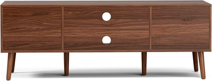 TV Stand for Living Room, Mid Century Modern Entertainment Center for 55/60/65 Inch Tvs, TV Console with Fluted Door Cabinets and Open Shelves, for Bedroom, Walnut