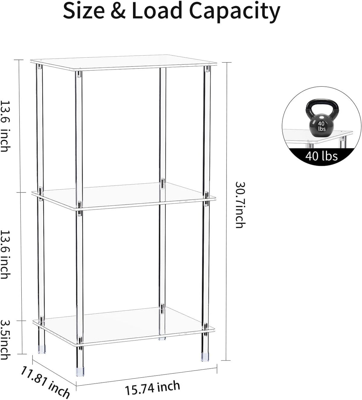 Acrylic Record Player Stand, 3-Tier Clear Turntable Table with Vinyl Record Storage, 15.74" L X 11.81" W X 30.7" H, Tall Modern Side Table/End Table for Living Room, Bedroom JJ00041
