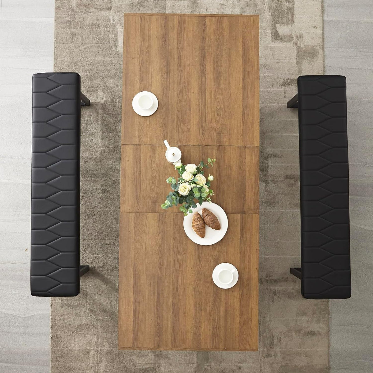 63”-79” Extendable Dining Room Table, Modern Farmhouse Wooden Kitchen Table, Long Expandable Dining Table for 6 8 10, Large Expanding Tables Conference Tables (Walnut Brown)