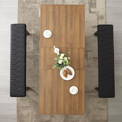63”-79” Extendable Dining Room Table, Modern Farmhouse Wooden Kitchen Table, Long Expandable Dining Table for 6 8 10, Large Expanding Tables Conference Tables (Walnut Brown)