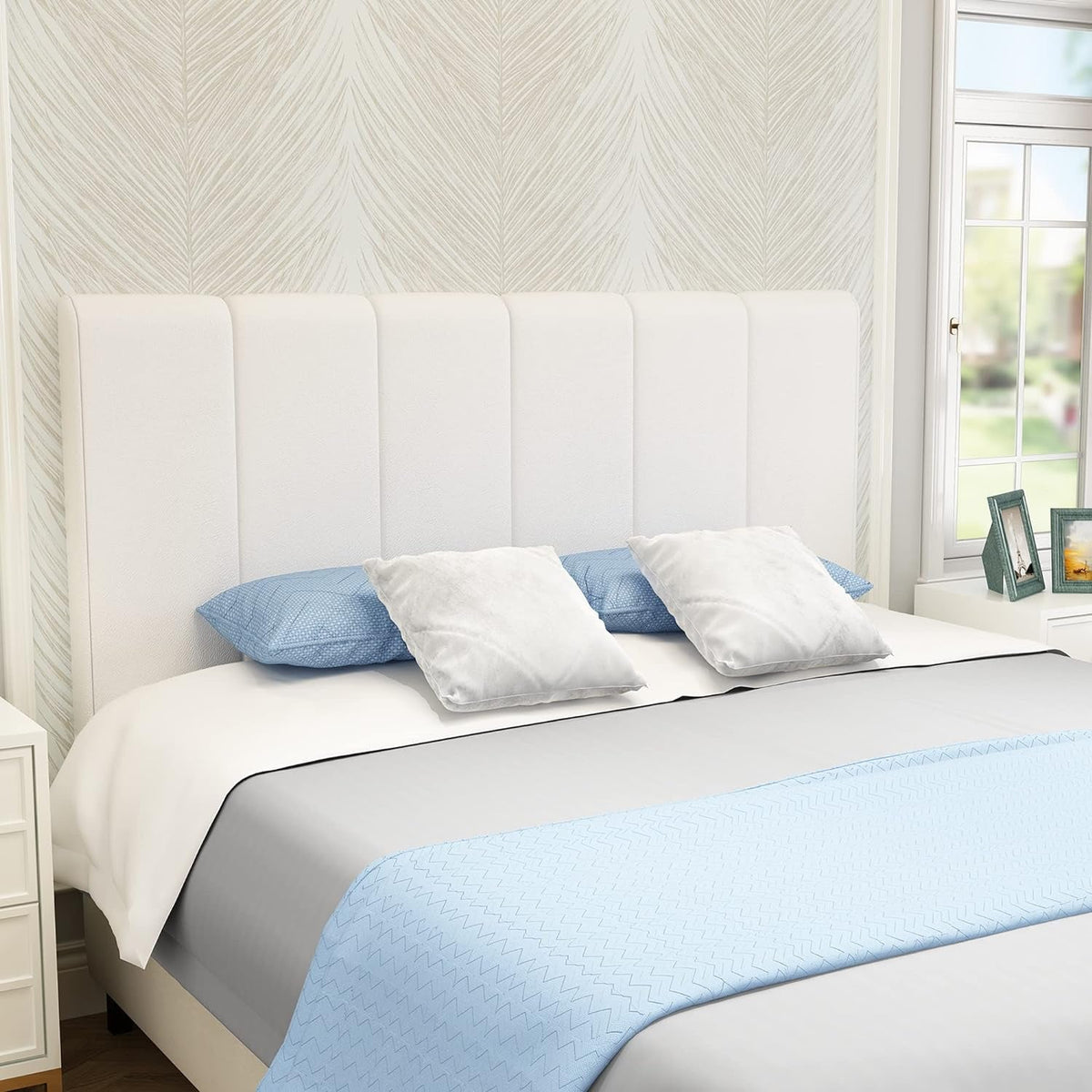White Headboard King Size Upholstered Faux Leather Headboards King Bed Headboard Adjustable Height Head Board Panels