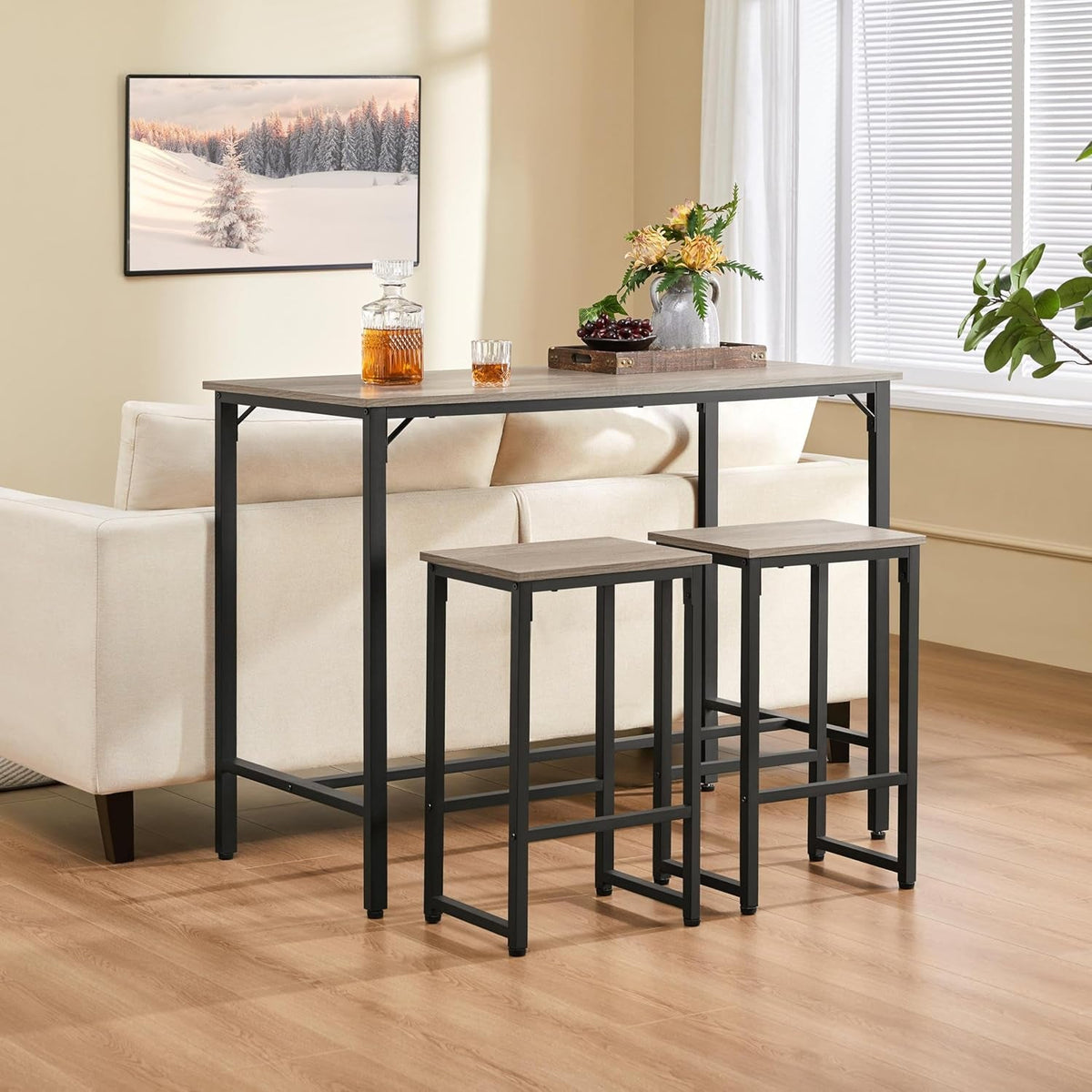 3 Piece Dining Table Set, 47.5" Industrial Pub Table Set, Counter Height Kitchen Table with Bar Stools Set of 2, for Small Space, Apartment