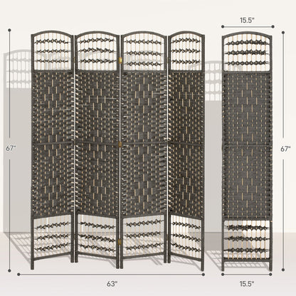 4 Panel Room Divider, Folding Screen, 5.6', Dark Gray