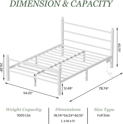 Full Size Bed Frame with Charging Station & LED Lights, Full Metal Platform Bed Frame with Headboard and Footboard, Storage Space under Bed, No Box Spring Needed, Noise Free, Easy Assembly, White