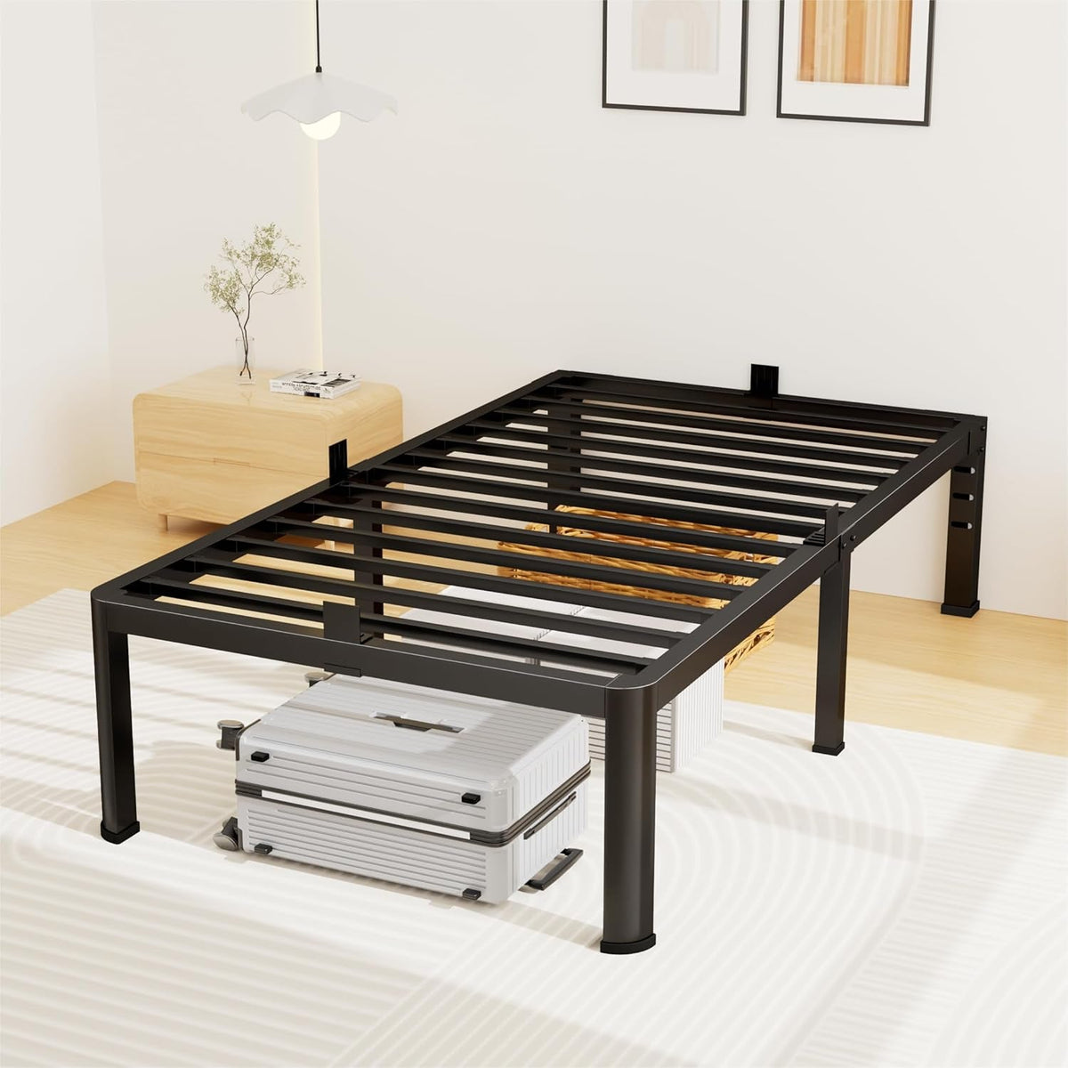 14-Inch Twin Platform Bed Frame, 3,500 lb Steel Slat Support, Black
