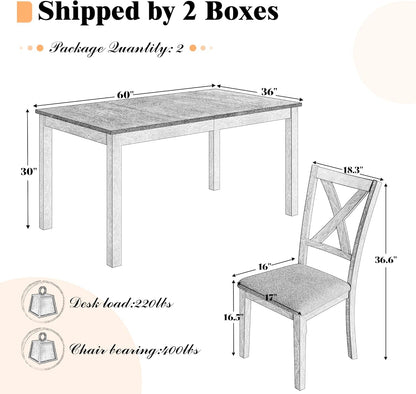 7-Piece Farmhouse Dining Set, 60-Inch Table, Rustic Cream