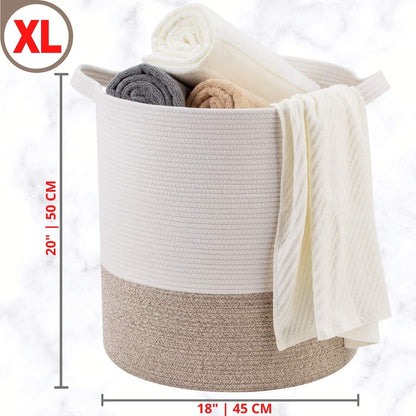 83L Extra Large 20X18 Inches Decorative Woven Cotton Rope Basket, Tall Laundry Basket Hamper, Blanket Basket for Living Room, round Storage Baskets for Pillows, Towels, Light Brown
