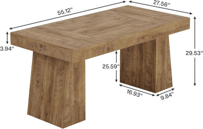 Dining Room Table for 4-6, 55-Inch Mid-Century Modern Dining Table with Double Pedstral, Rectangular Wood Kitchen Dinner Table for Dining Room, Kitchen, Home, White