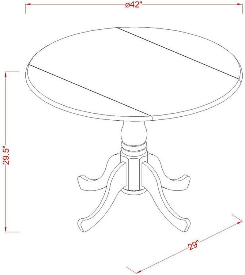 DLBO5-WHI-W 5 Piece Kitchen Table Set for 4 Includes a round Dining Room Table with Dropleaf and 4 Solid Wood Seat Chairs, 42X42 Inch, Linen White
