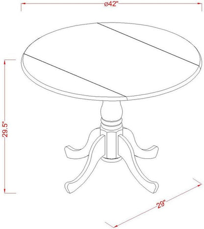 DLBO5-WHI-W 5 Piece Kitchen Table Set for 4 Includes a round Dining Room Table with Dropleaf and 4 Solid Wood Seat Chairs, 42X42 Inch, Linen White