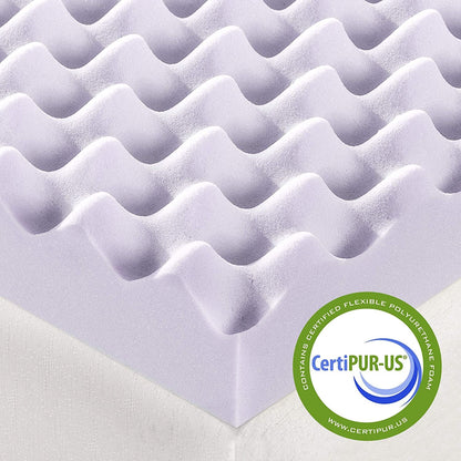 3 Inch Egg Crate Memory Foam Mattress Topper with Soothing Lavender Infusion, Certipur-Us Certified, Dorm Essentials, Twin