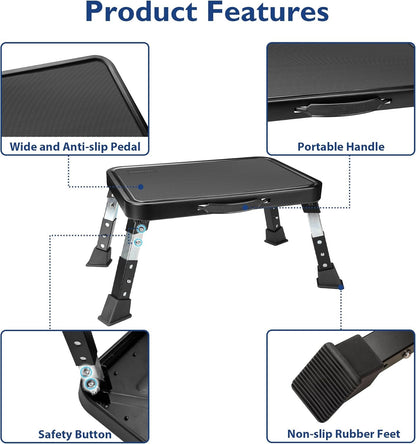 Folding Step Stool, 3-Level Adjustable Metal Step Stool with Anti-Slip Pedal and Locking Legs, 330Lbs Heavy Duty Folding Foot Stool, Portable Stepping Stool for Kids, Kitchen, Home, Office