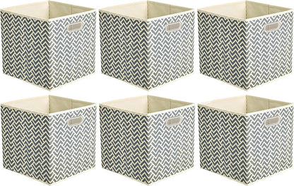 Collapsible Storage Bins with Handle, Space-Saving, Breathable Cube Organizer, 10.5" X 10.5" X 11", Chevron Grey, 6-Pack