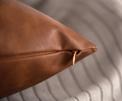 Faux Leather Throw Pillow Covers 20X20 Inch Set of 2 Thick Cognac Brown Large Decorative Modern Boho Farmhouse Bedroom Living Room Square Cases for Couch Bed Sofa