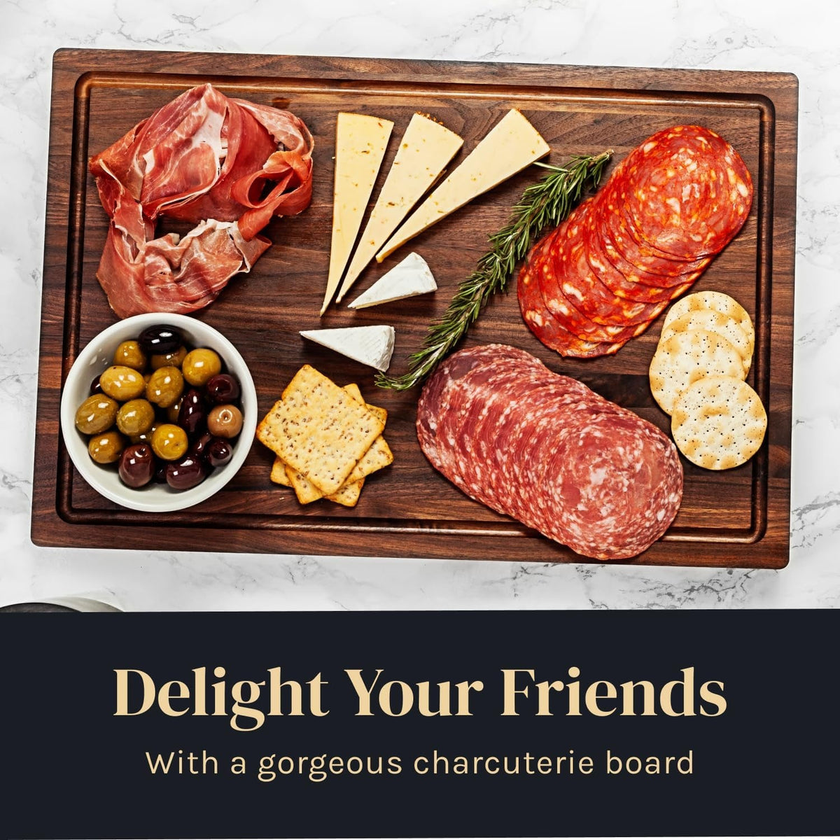 Walnut Wood Cutting Board for Kitchen, Reversible Wooden Chopping Board with Juice Grooves, Made in USA (Walnut, 17X11X0.75)