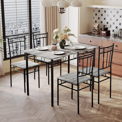 5 Piece Dining Table Set with 1.6" Thick Desktop, Modern Metal&Wood Kitchen Dinner Table with 4 Chairs, Dining Room Table Sets for Small Spaces, Brown