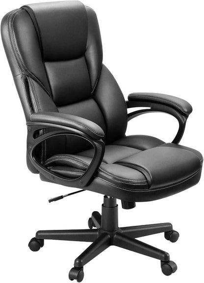 Office Executive Chair High Back Adjustable Managerial Home Desk Chair, Swivel Computer PU Leather Chair with Lumbar Support (Black)