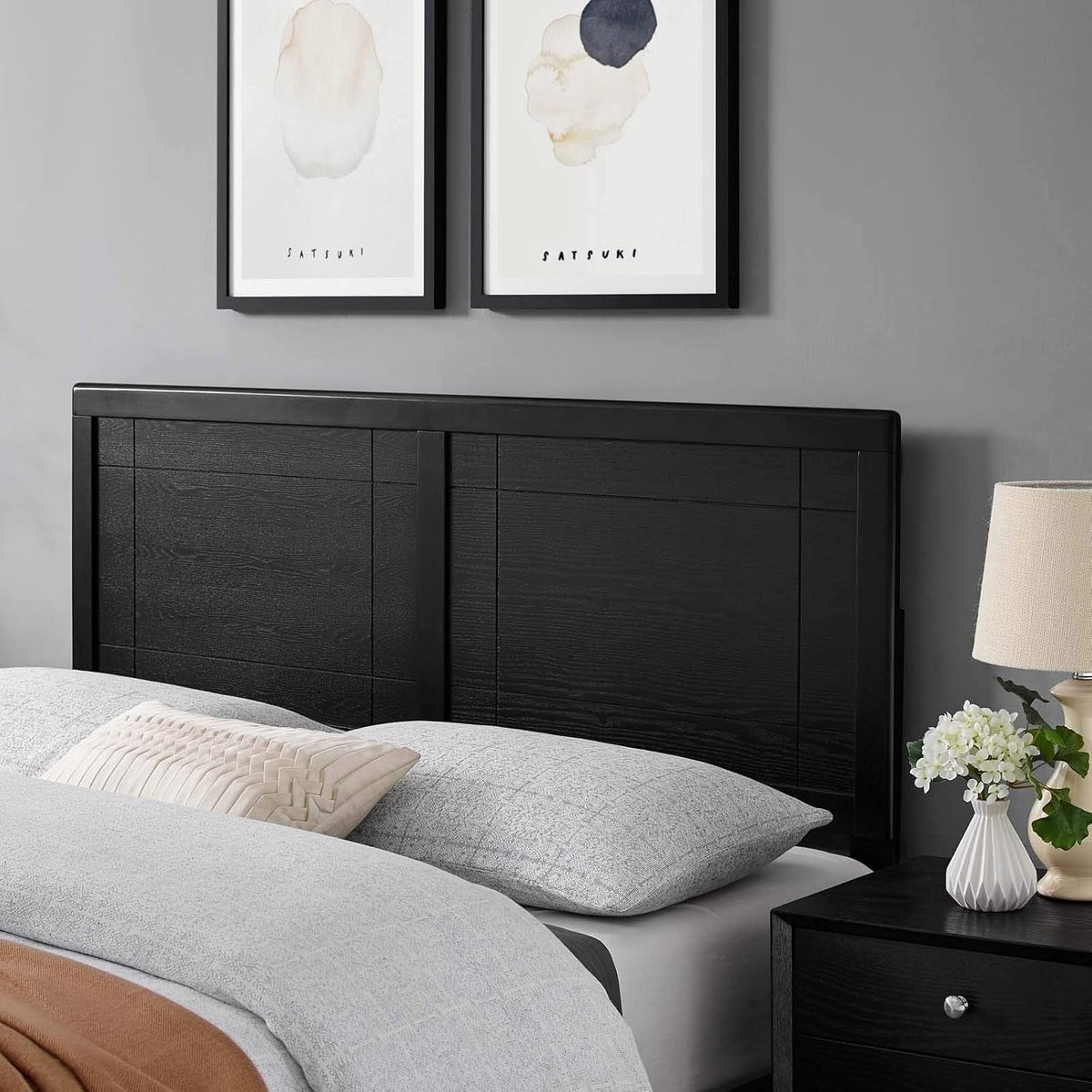 MOD-6221-BLK Archie Full Wood Headboard, Black