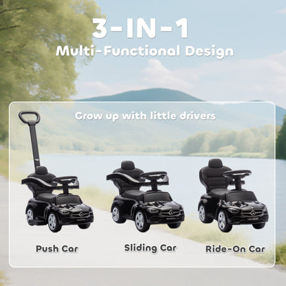 Mercedes-Benz C-Class Licensed Ride-On Push Car, Baby Stroller Walking Car with Parent Control Handle, Horn, Black