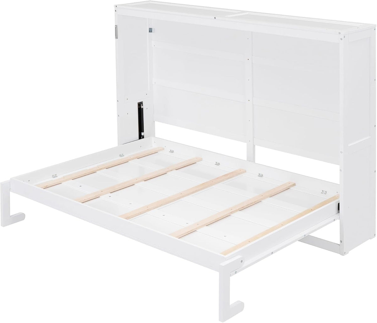 Modern Farmhouse Solid Wood Murphy Bed Chest/Space Saving/Wood Slat Support/Queen,White