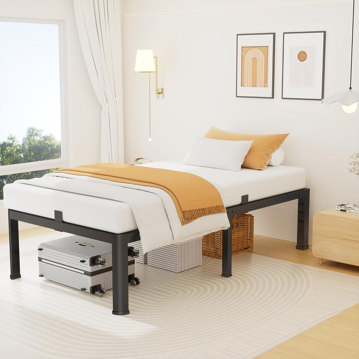 14-Inch Twin Platform Bed Frame, 3,500 lb Steel Slat Support, Black