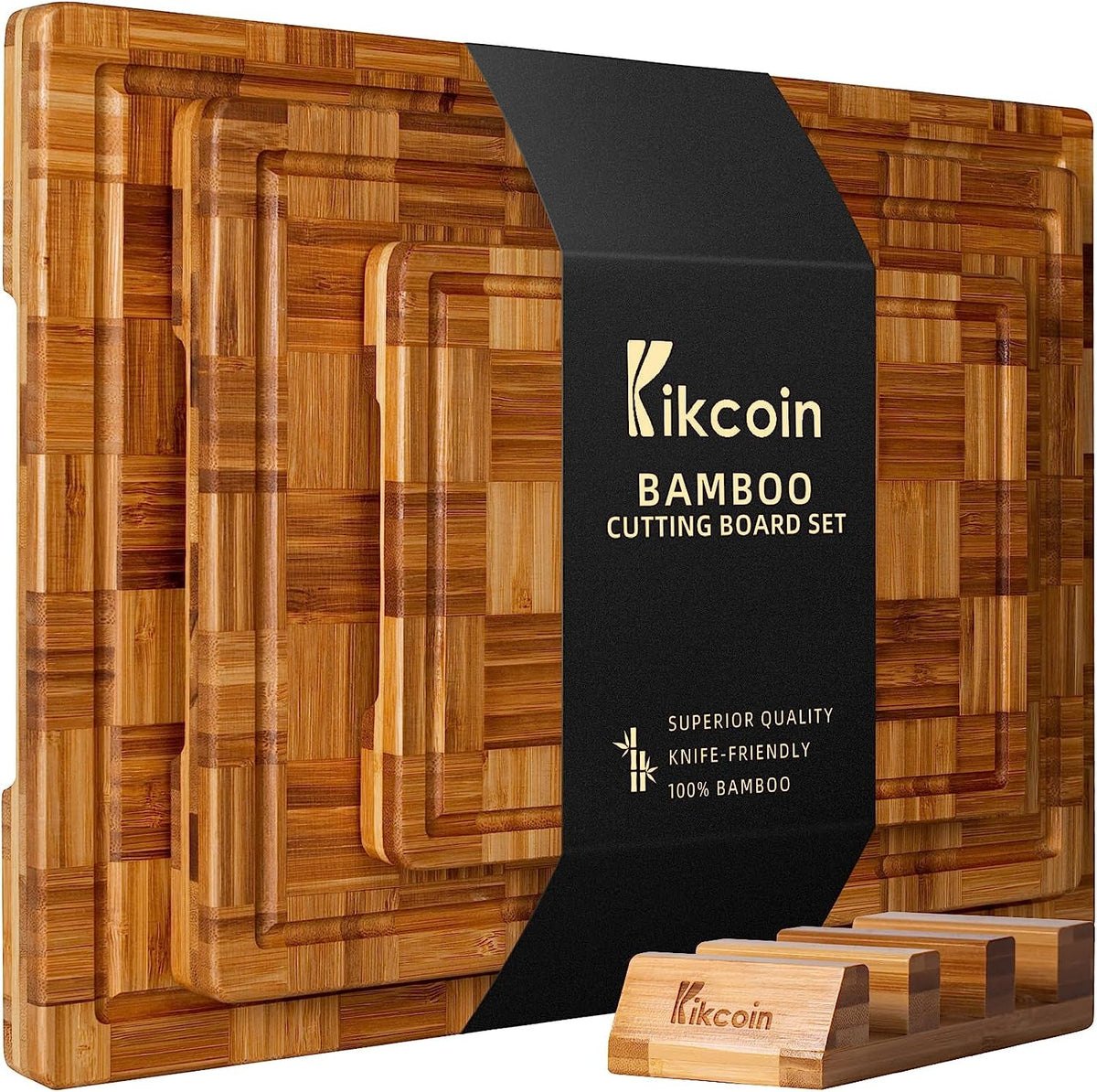 Extra Large Bamboo Cutting Boards, (Set of 3) Chopping Boards with Juice Groove Bamboo Wood Cutting Board Set Butcher Block for Kitchen, End Grain Serving Tray