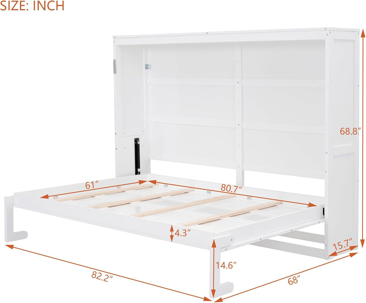 Modern Farmhouse Solid Wood Murphy Bed Chest/Space Saving/Wood Slat Support/Queen,White