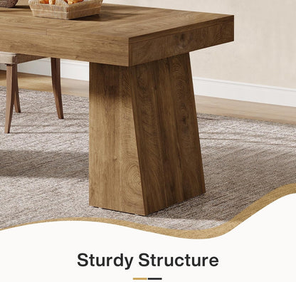 Dining Room Table for 4-6, 55-Inch Mid-Century Modern Dining Table with Double Pedstral, Rectangular Wood Kitchen Dinner Table for Dining Room, Kitchen, Home, White