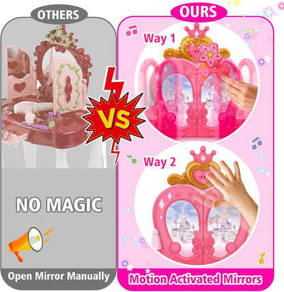 Toddler Vanity Toy Set with Musical Lighted Mirror, Pink, Ages 3-5