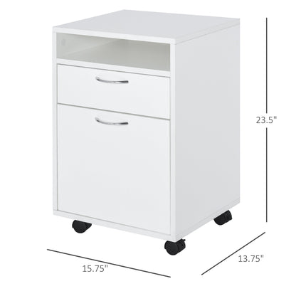 Mobile Storage Cabinet Organizer with Drawer and Cabinet, Printer Stand with Castors, White