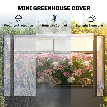 Raised Garden Bed with Flip-Up Greenhouse Cover, Metal Elevated Garden Bed with Legs and Drainage Hole, Black